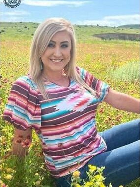 The Rising Sun Striped Southwestern Print Short Sleeve Top-xs